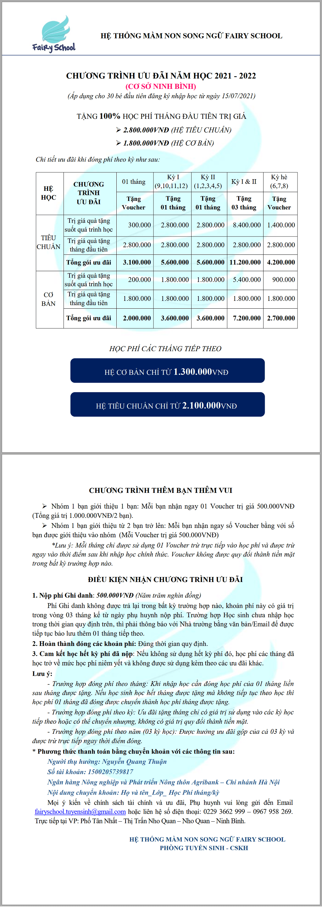 Ưu đãi - 3T Edu Ninh Bình năm học 2021-2022