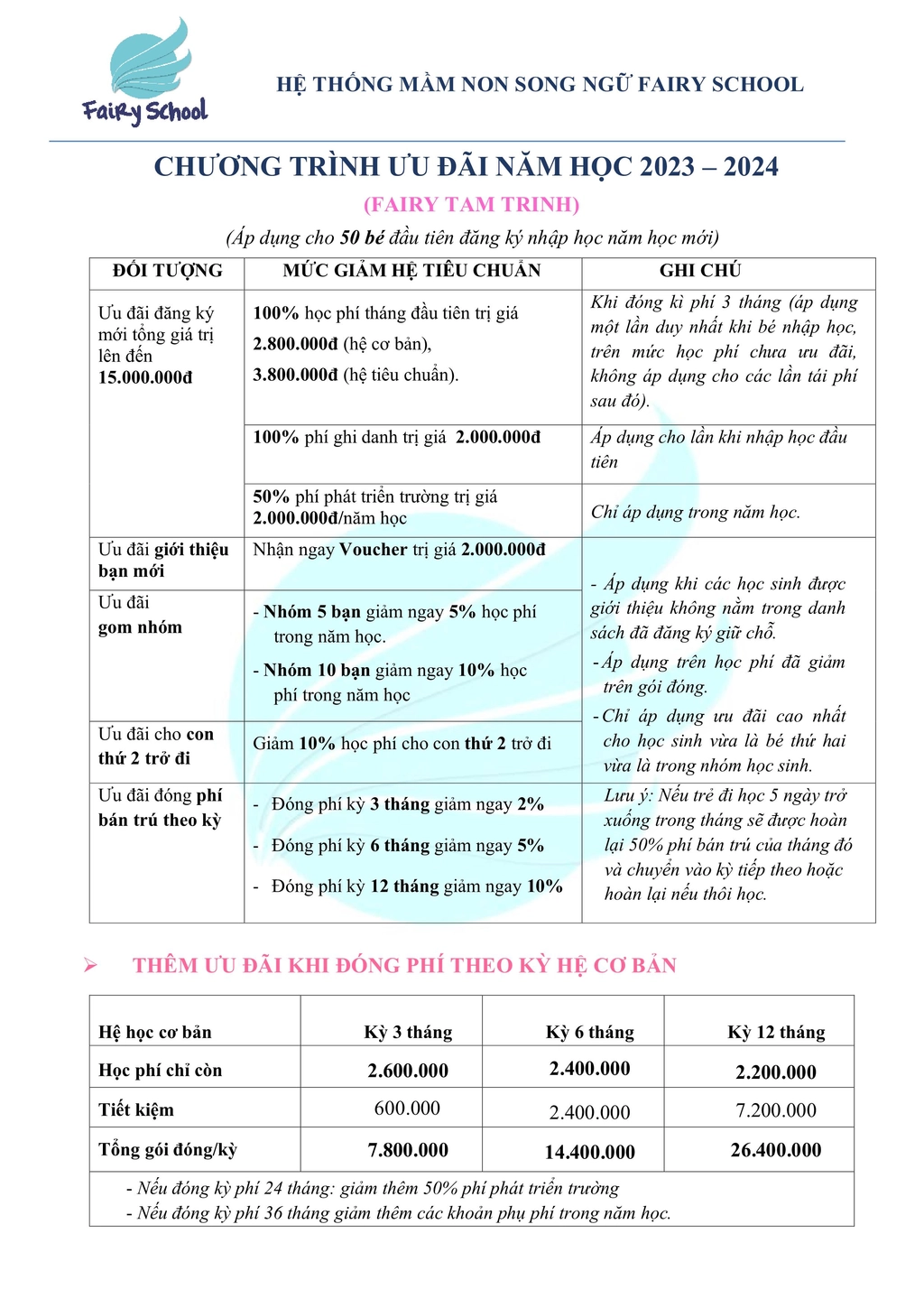 Ưu đãi - 3T EDU Tam Trinh năm học 2023-2024